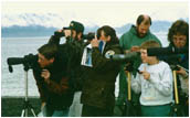 Students viewing birds